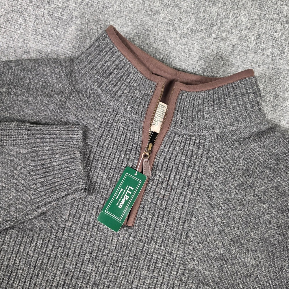 L.L. Bean Waterfowl Sweater Mens M Iron Heather Lambswool 1/4 Zip 237808 NWT